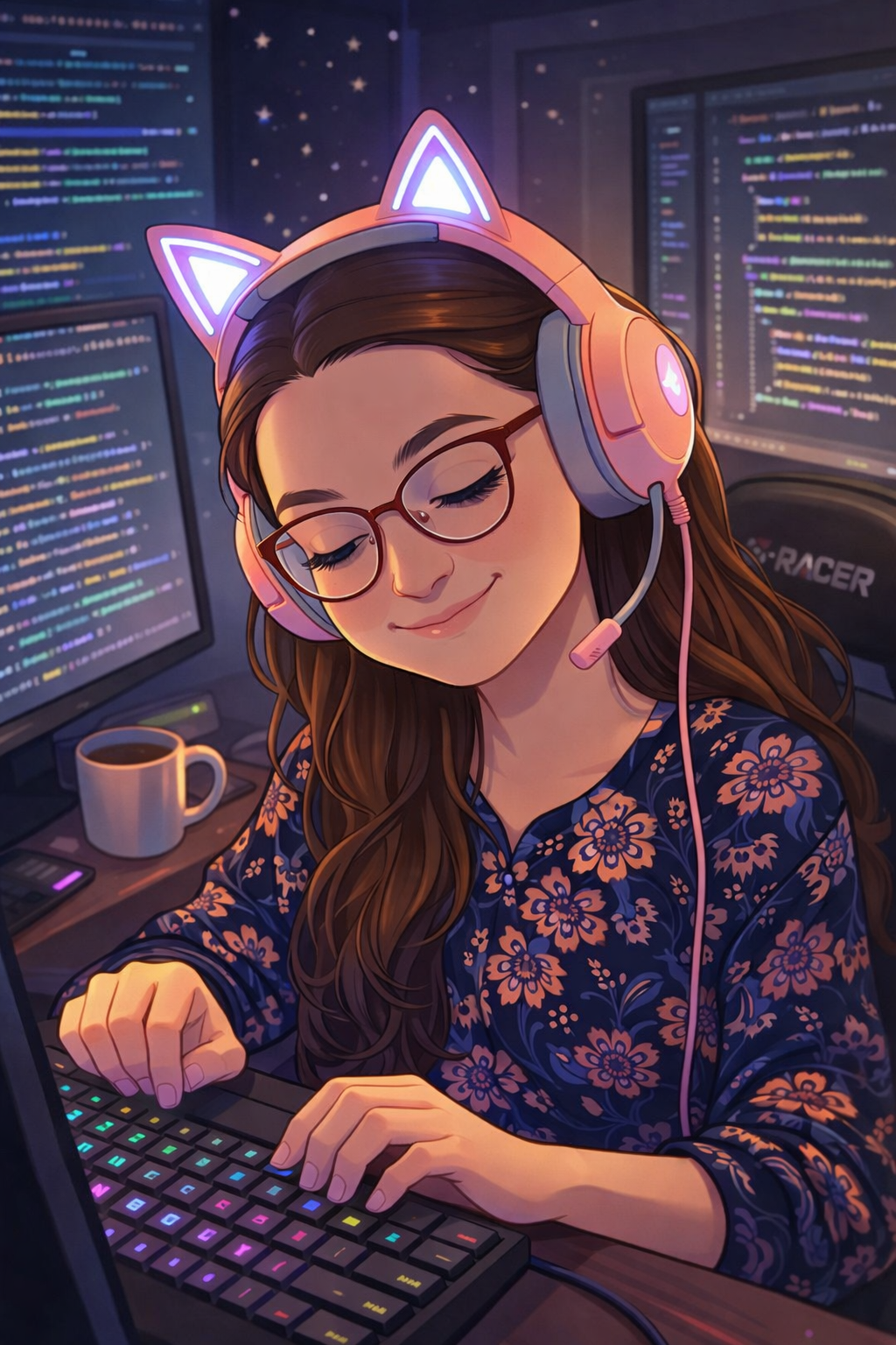 Cartoon illustration of Nataliia programming